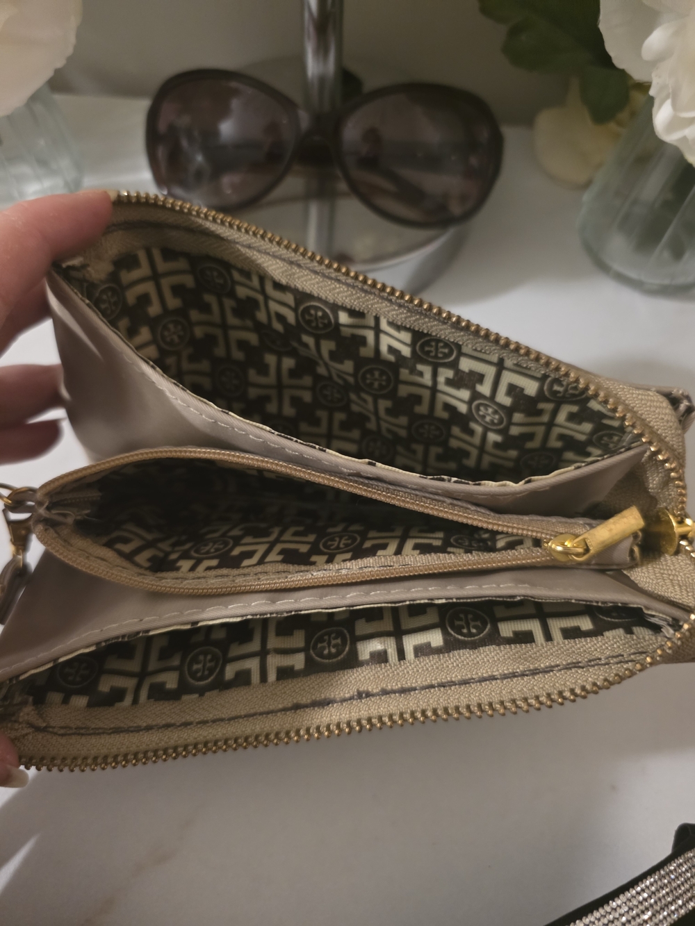 Tory Burch Taupe Logo Wristlet - Picture 5 of 6
